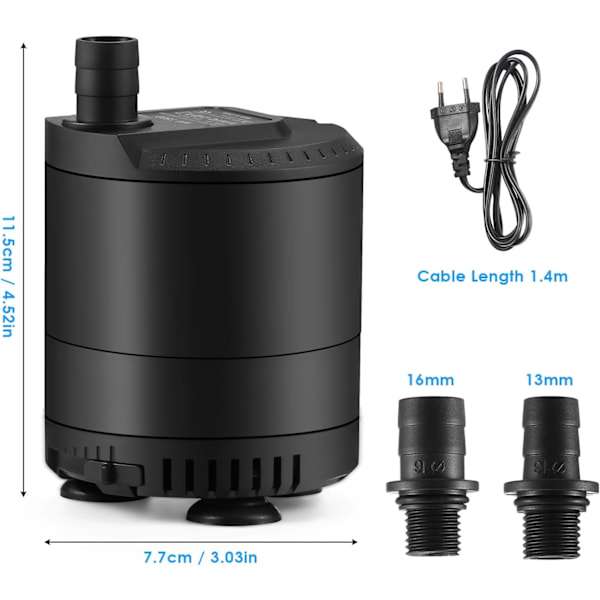 20 W upotettu vesipumppu 1500 l/h AC220-240 V Akvaariovesipumppu 2 suuttimella lampi-, puutarha- ja suihkulähteille