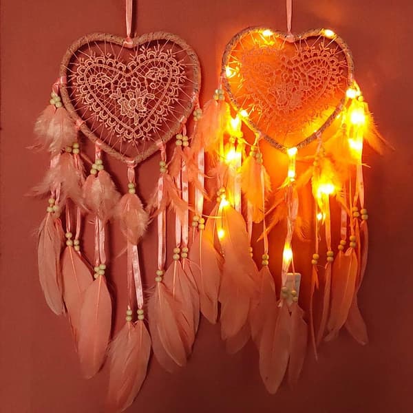 Drømmefanger (20*45cm, lyserød, lys), Boho-stil LED-lys Ha