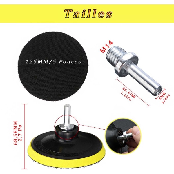 2 stk sett med 125MM slipeputer, 5 tommers slipeskiver med M14 krok og løkkefeste for roterende verktøysliping og polering