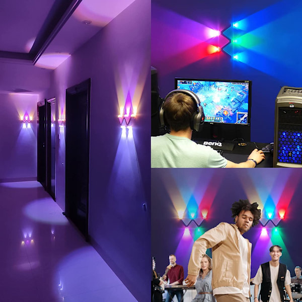 LED natlys, RGB væglampe designet som W/M form, kan være Pl