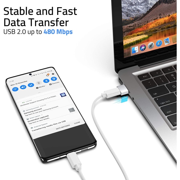 Sølv USB c til USB-adapter 3-pakning kompatibel med iPhone 13 12