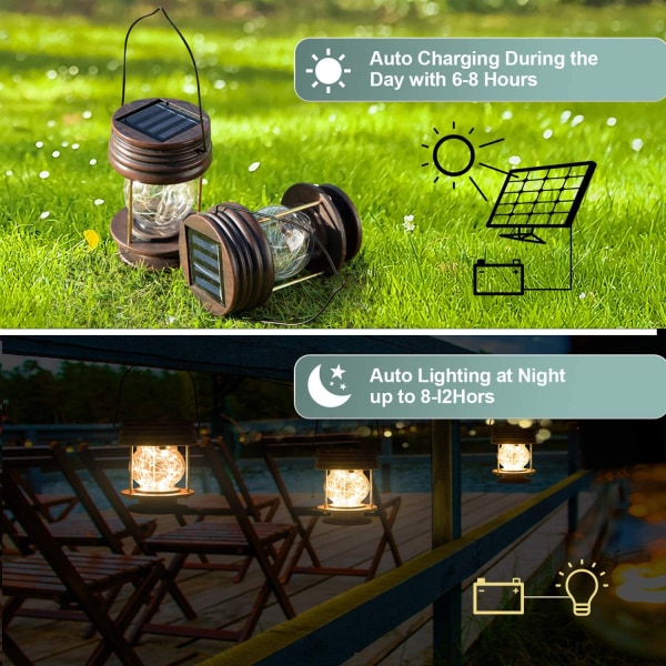 2 Pack Solar Lanterns Outdoor Vedenpitävä riippuvalaisin Decorati
