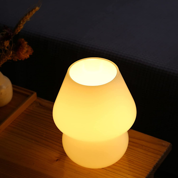 Svampe lampe, vintage glas svampe seng lampe gul