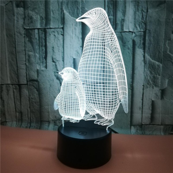 Pingvin 3D-lys 7 farger berøringslys stereoskopisk 3D-syn