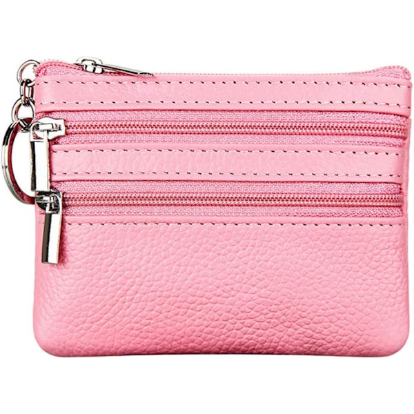 Dam plånbok i äkta läder med nyckelring, rosa, one size
