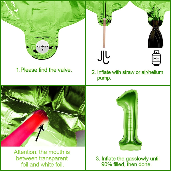 4 vuoden syntymäpäivän dino-ilmapallot, 100 cm jättiläinen numeropallo 4, Bi