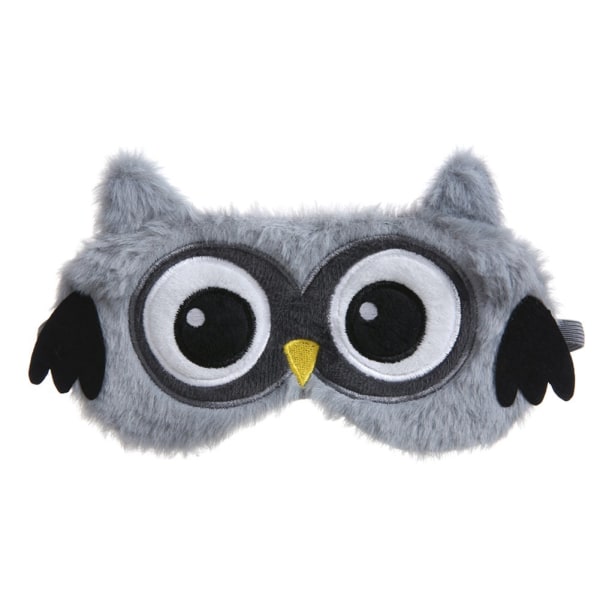 Owl Plush Sleep Mask (19×11cm, Grå), 3D Plush Children Night Ma