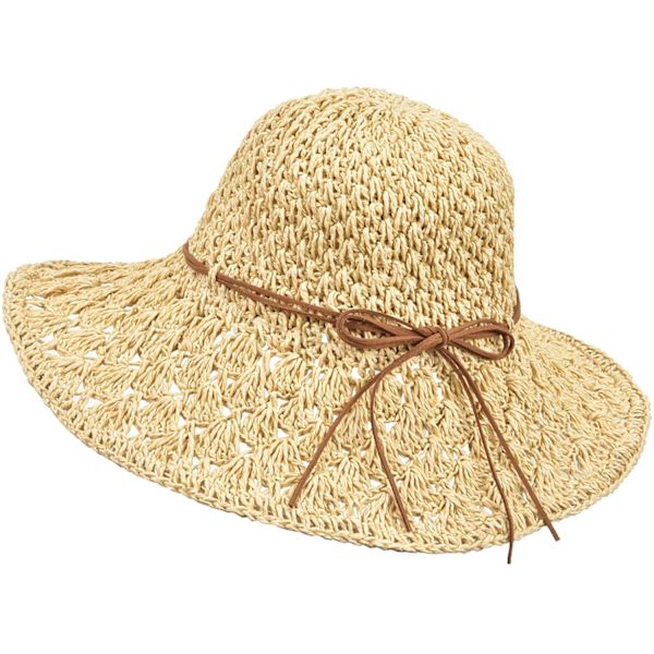 Foldbar stråhat til kvinder, anti-UV, bredskygget stråhat i Panama-stil til damer, fashionabel strandhat med sløjfe