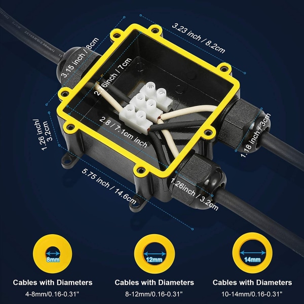 IP68 vattentät kopplingsdosa 3-vägs kabelkontakt lämplig för