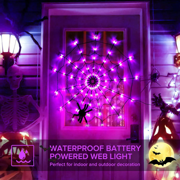 Halloween edderkoppnettdekorasjon LED edderkoppnettlys med plysj