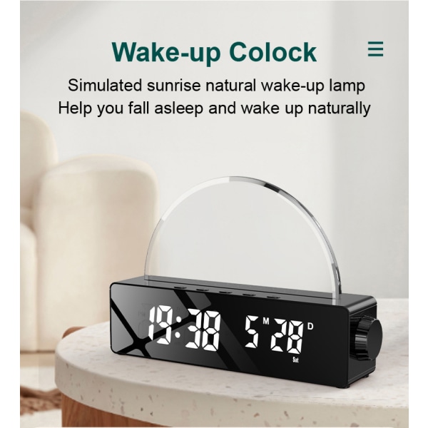 Syv-farvet lys vækkeur (hvid), 3 wake-up modes, analog n