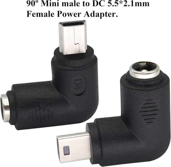 (2-pakkia-Mini) 90 Asteinen USB Mini DC Virtalähde Adapteri Mini USB Uros - DC 5,5x2,1 mm Liitin