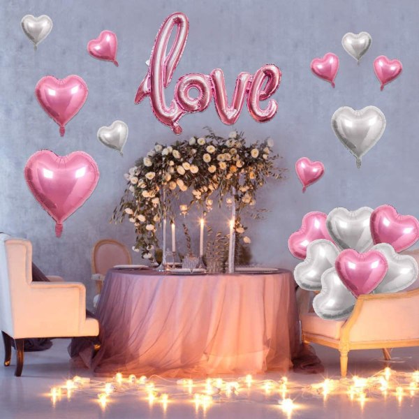 Folie Combo Ballon Sæt 30ps Pink Love Romantic Love Valentine's D