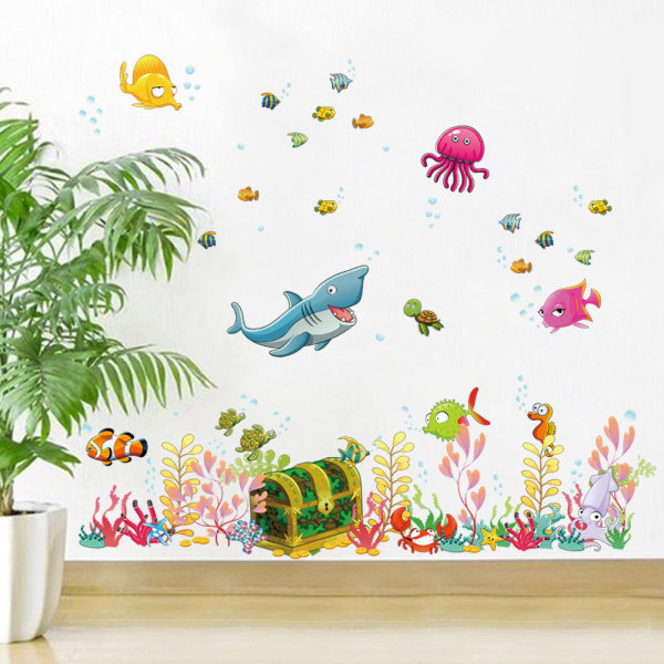 Veggklistremerker for barn (90x28,5 cm) Aquarium Fish Sea Ocean Stickers