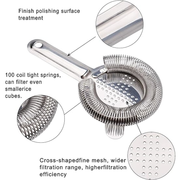 Rustfrit Bar Strainer Rustfrit Cocktail Strainer i Rustfrit Stål 10x