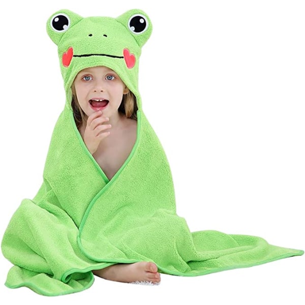 Baby hættebadehåndklæde (grøn frø 70*120cm) sød dyrebomuld