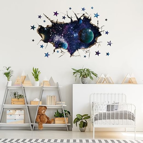 3D Kosmiska blå galax väggdekaler, trasig vägg planet universum