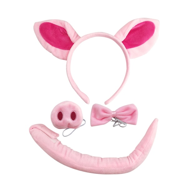 Tilbehørssæt til grisekostume - Fuzzy Pink Pig Ears Pandebånd, sløjfe