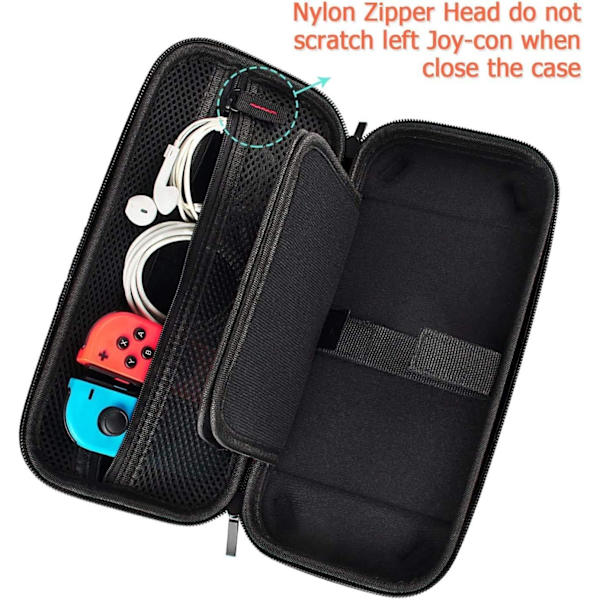 Svart - 1-delat bärfodral för Nintendo Switch/Switch OLED (konsol ingår ej) - kompatibel med nätadapter - hårt skal stötsäkert bärfodral med plats för 20 spelkassetter.