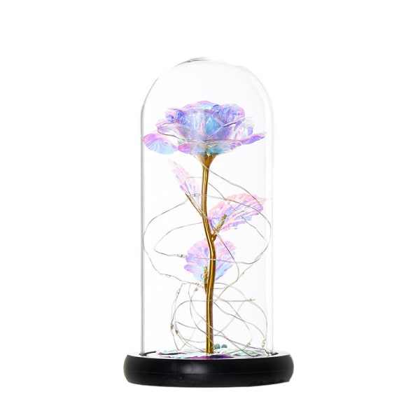 Evig blomst glassdeksel rose blomst glassdeksel glødende LED R