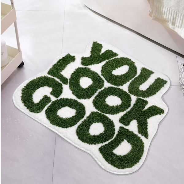 64x54cm(Grønn) Morsom sklisikker badematte absorberende toalett teppe You Look Good dørmatte baderomsinnredning maskinvaskbar badematte