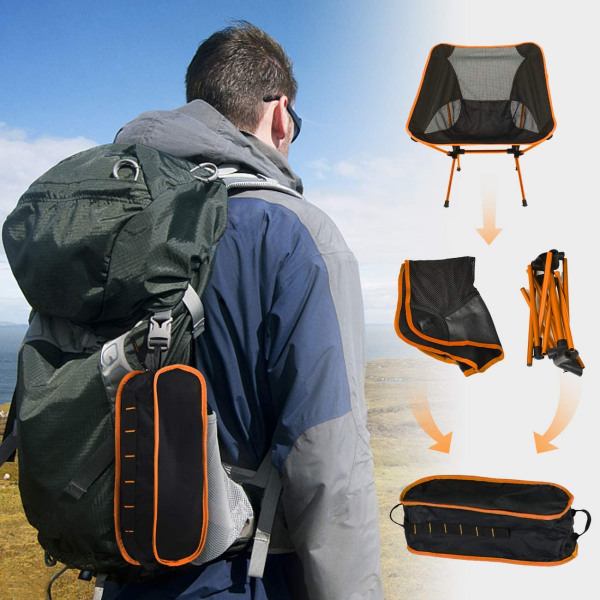 Orange Camping Fällbar Stol Fiske Stol Ultra Lätt Kompakt B
