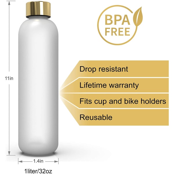 Vannflaske 1l frostet hvitt gull - vannflaske i plastdesign