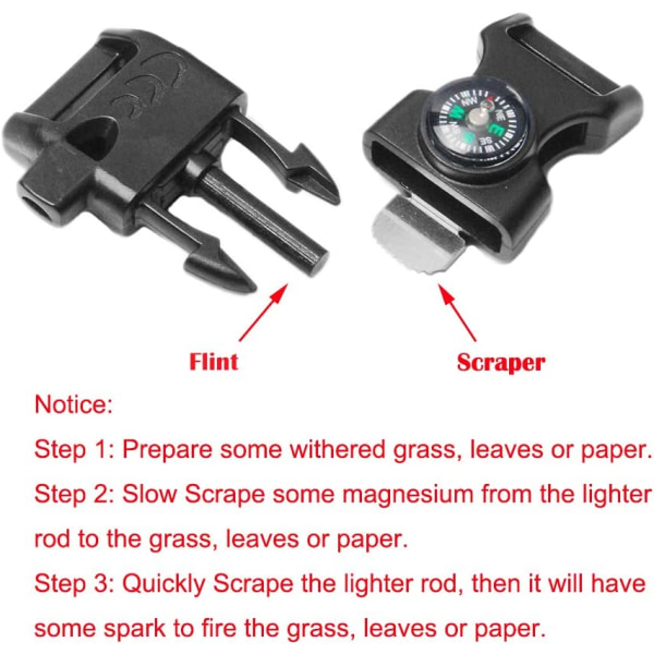 10stk Pakke Svart 5/8\" Kompass Flint Skrape Brannstarter Fløyte