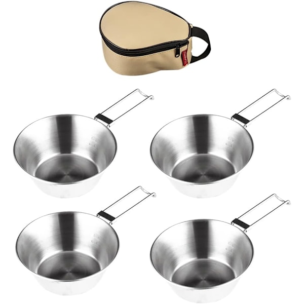 4 st Rostfria 300ml Skålar för Utomhusbruk Picknickservis Portabel Grill Vandring Camping Mugg Picknick Köksredskap Med Förvaring