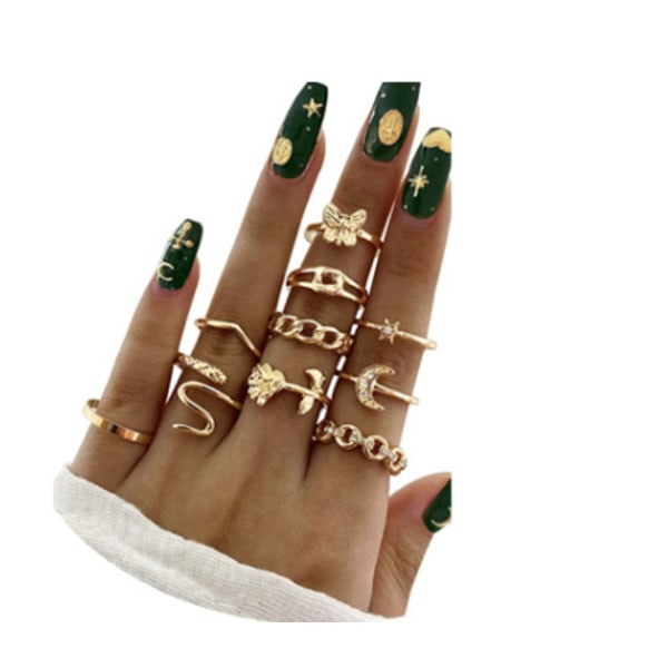Guld og sølv kno ring sæt kvinder piger, vintage slange chai