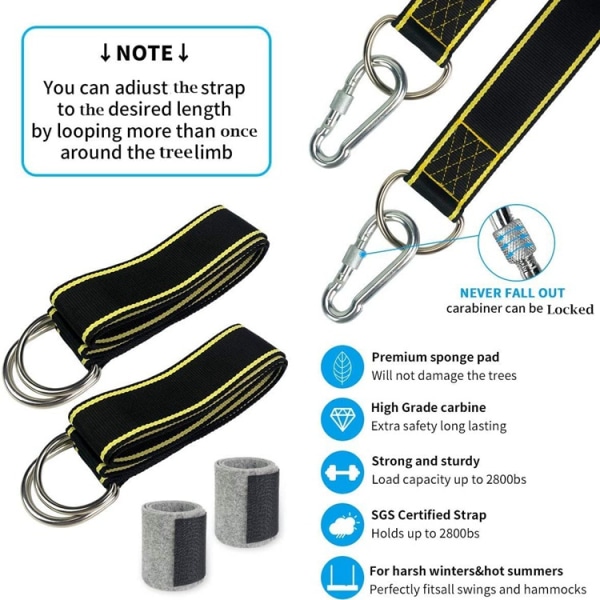 3m Swing Strap Kit – Heavy Duty, Hængekøjsstropper, 2 x Stropper, Hurtig og nem metode til at hænge enhver gynge
