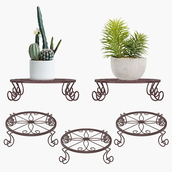 Blomsterpottestativ, sett med 3 runde metallstativ for planter, 9 tommer rust