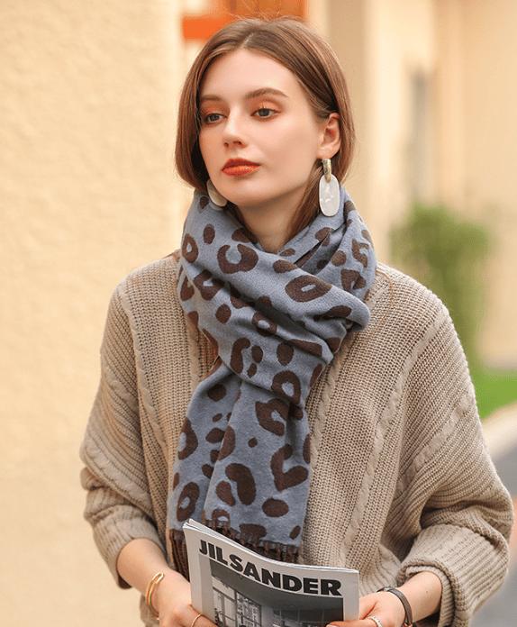 Dame skjerf pompom imitert kasjmir leopard print varmt skjerf