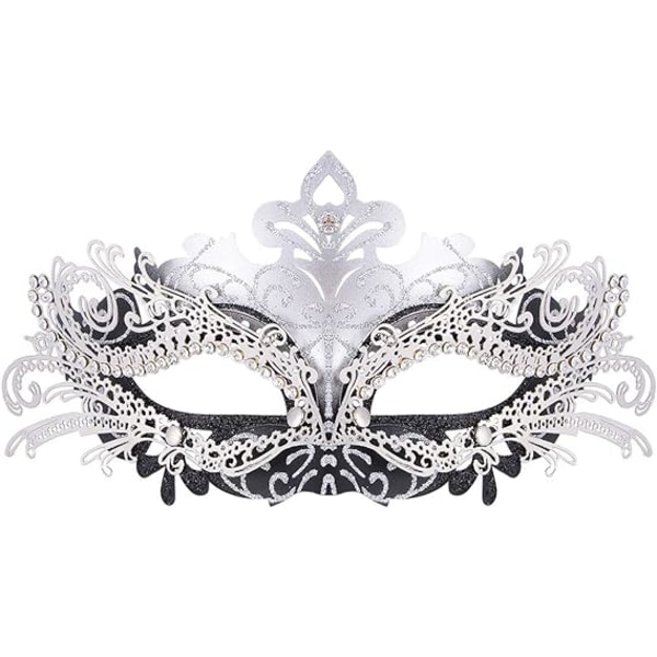 Venetiansk maske (sort sølv), til maskeradeball og kostyme, for kvinner