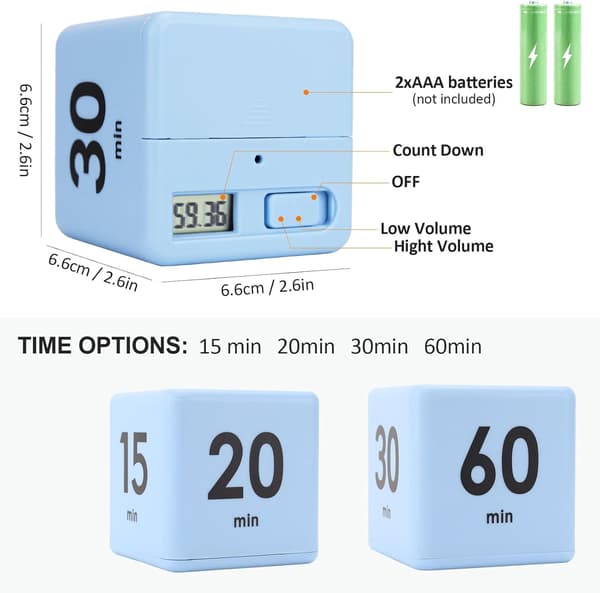 Rubiks kube-timer - blå, 15-20-30-60 minutter