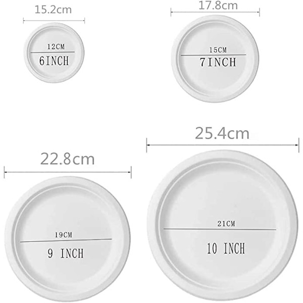 100 stk engangstallerkener 17,8 cm biologisk nedbrytbare sukkerrørpapir P