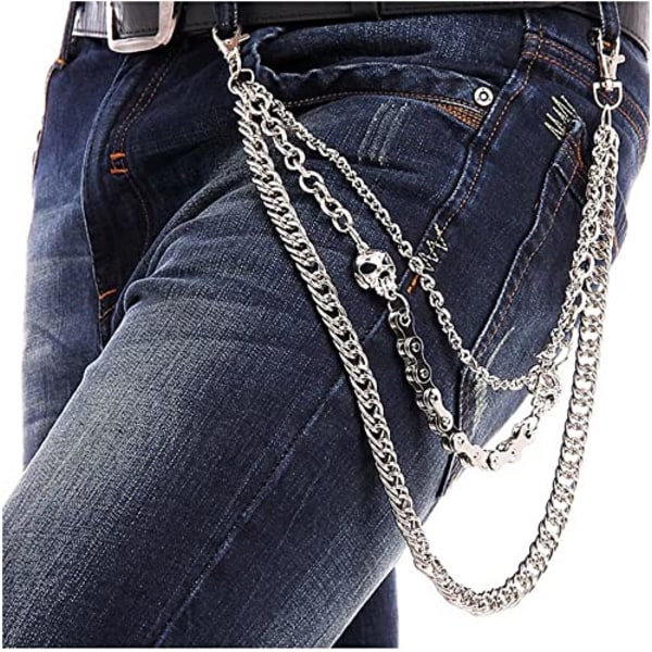 Biker Skull Wallet Chain Punk Män Cool Skull Punk Byxor Lång W