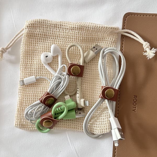 10 Lær Klemmer Kabelarrangør USB Kabelhåndtering Øretelefon