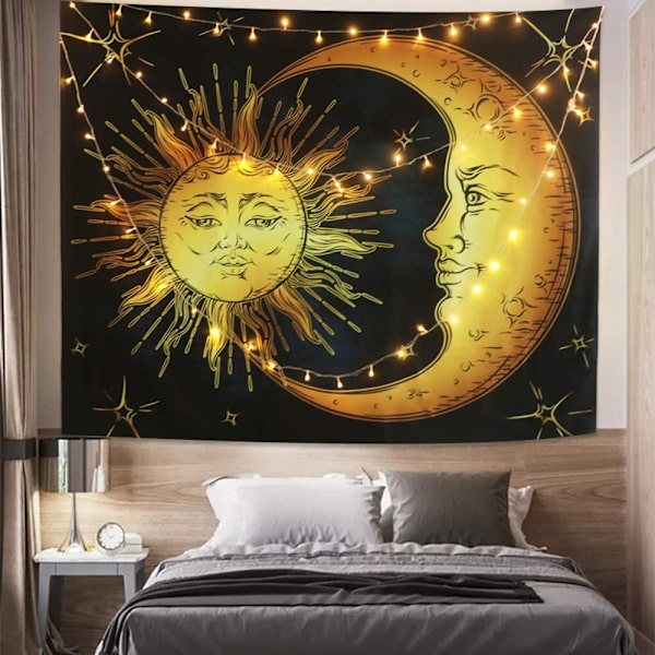 Palava aurinko ja kuu psykedeelinen seinävaate