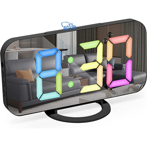 Svart väckarklocka med dimbar LED-display, digital klocka, Di