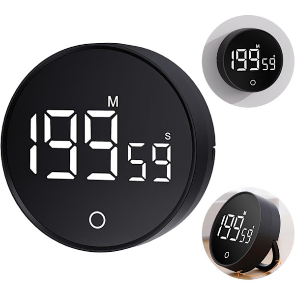 Digital Kökstimer (Svart) - Visuell Timer Stor LED-Display Magnetisk Ställning Nedräkningstimer Justerbar Volym och