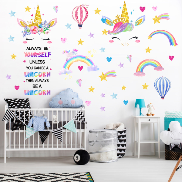 3 pcs Unicorn rainbow hot air balloon wall sticker living ro