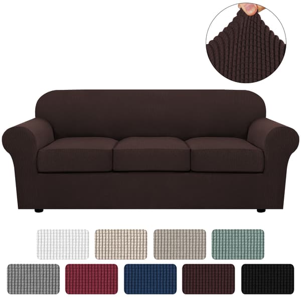 4-delers Sofadeksel for 3-seters Sofa, Sofa Trekk Myk Sofa Deksel (Brun)