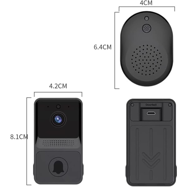 Svart - Trådløs videodørklokke, Wi-Fi smart videodørklokke, Nig