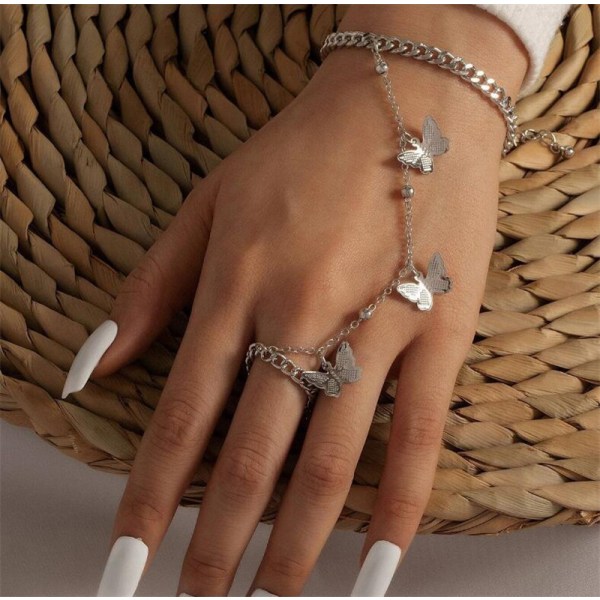 Personlighed vintage stil sommerfugl vedhæng armbånd ring en-stykke