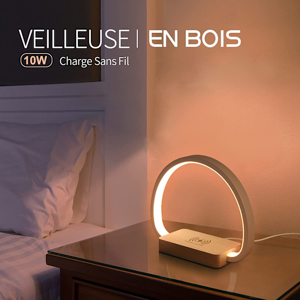 Trådløs nattbordslampe med lader, berøringsbordlampe med USB-port, L
