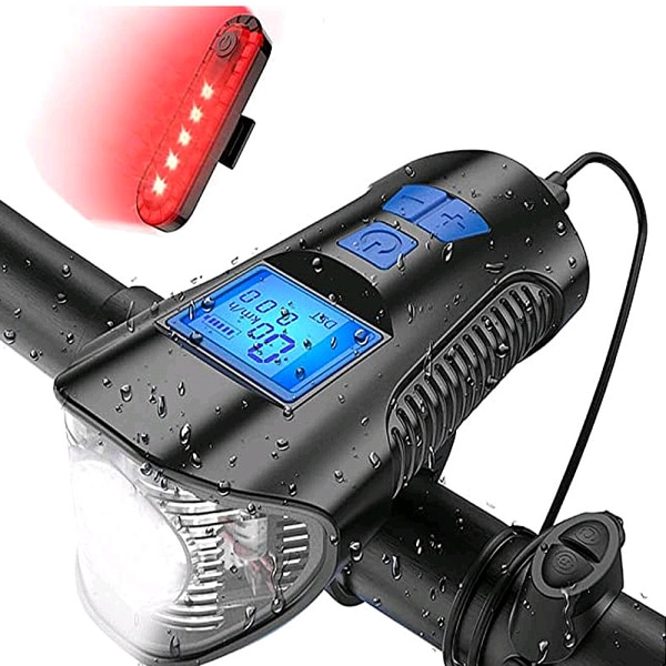 Bike Light Group med Bike Speedometer, USB Oppladbar Bike Re