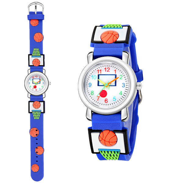 Børne ur (Blå, Basketball), Børns Vandtætte Armbåndsur Kvarts Urværk, 3D Tegneserie Design, Digitalt Børneur til 3 År til 11 År Gamle Pige Dreng