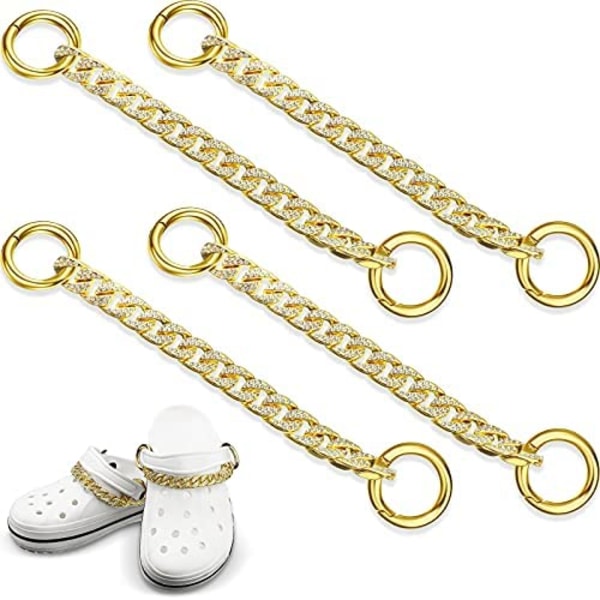 4 stykker guld krystal sko charms kæde metal kæde sko dekoration
