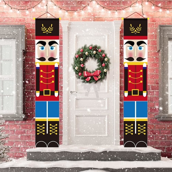 Sæt med 2 nøddeknækker julebannere dekoration til hoveddøren,